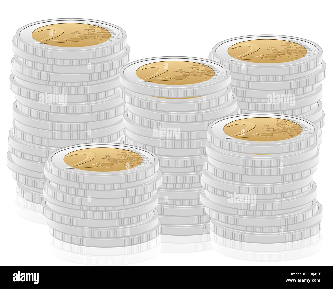 Stack two euro coins on white background Stock Photo - Alamy