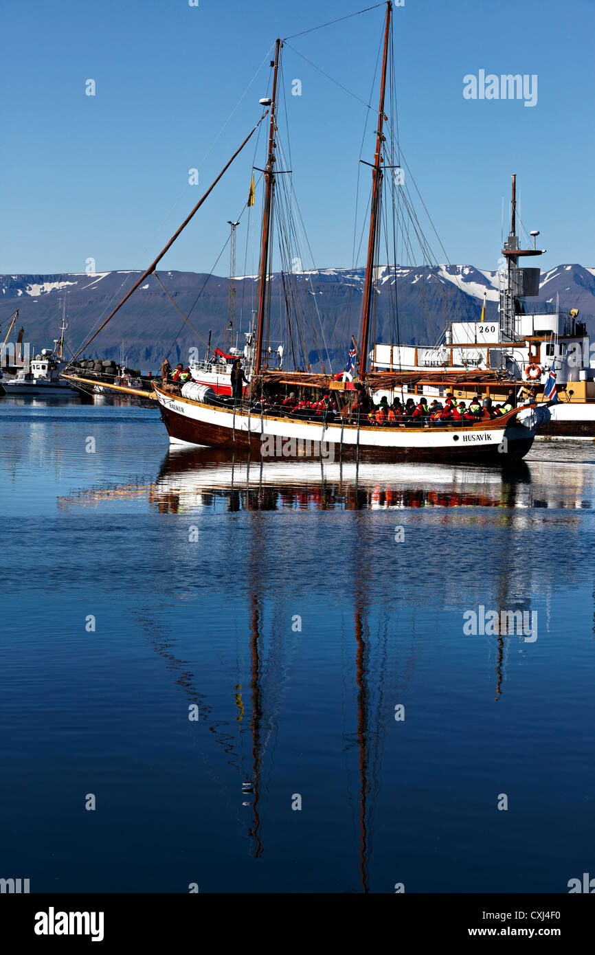 Whale watching vessel with tourists, Húsavik, Iceland Stock Photo - Alamy