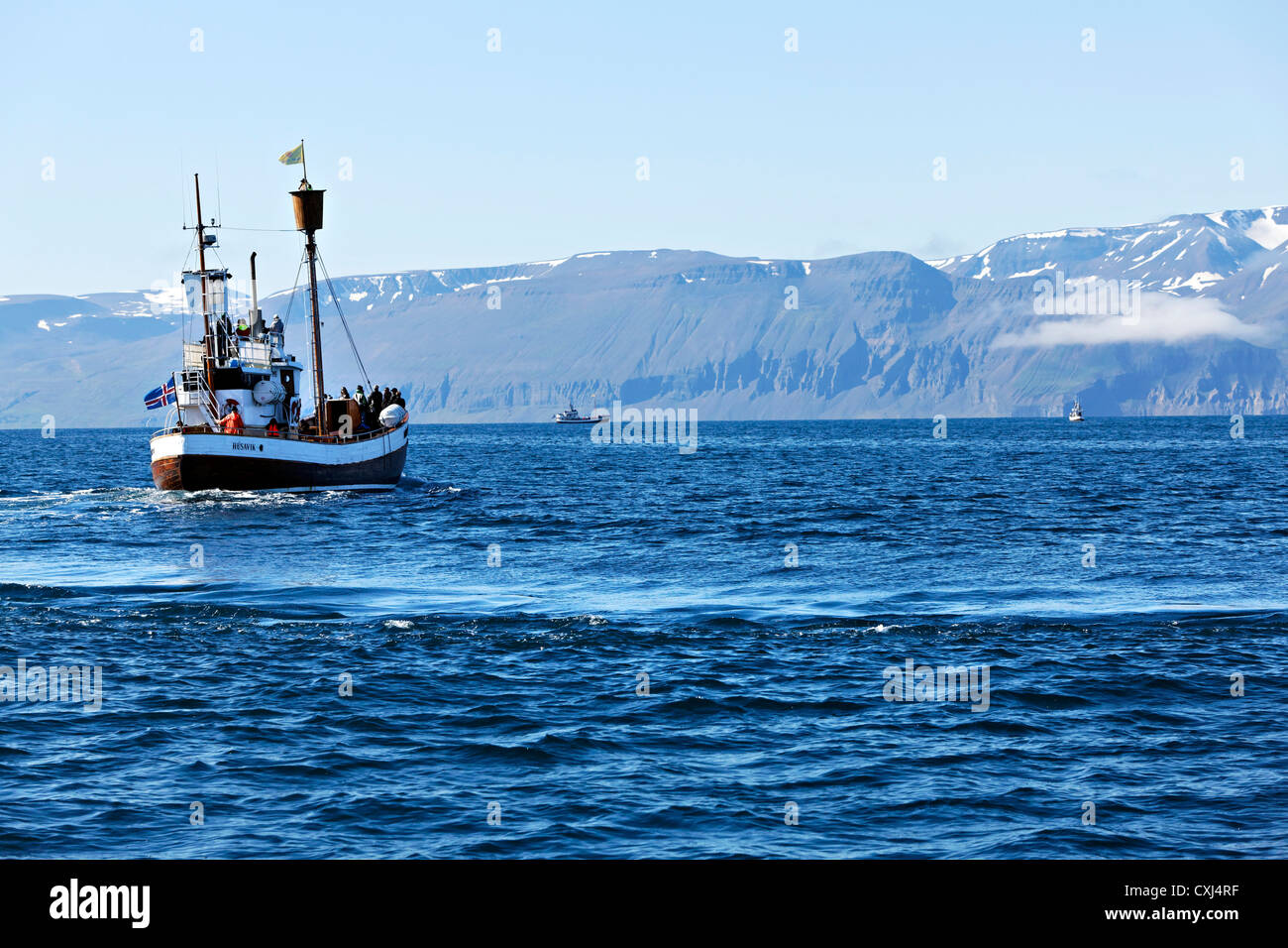 Whale watching boat, Húsavik Iceland Stock Photo - Alamy