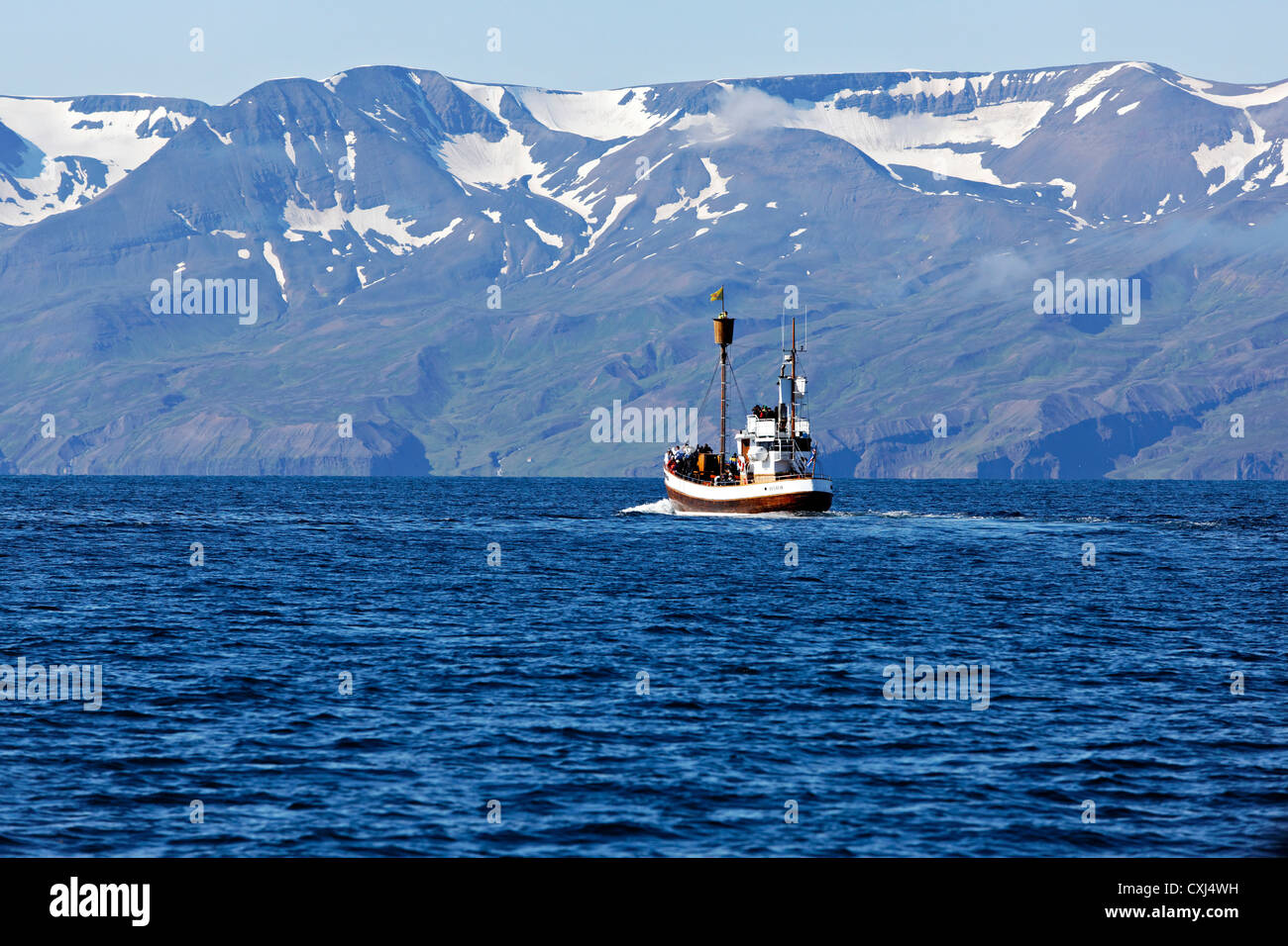 Whale watching boat, Húsavik Iceland Stock Photo - Alamy