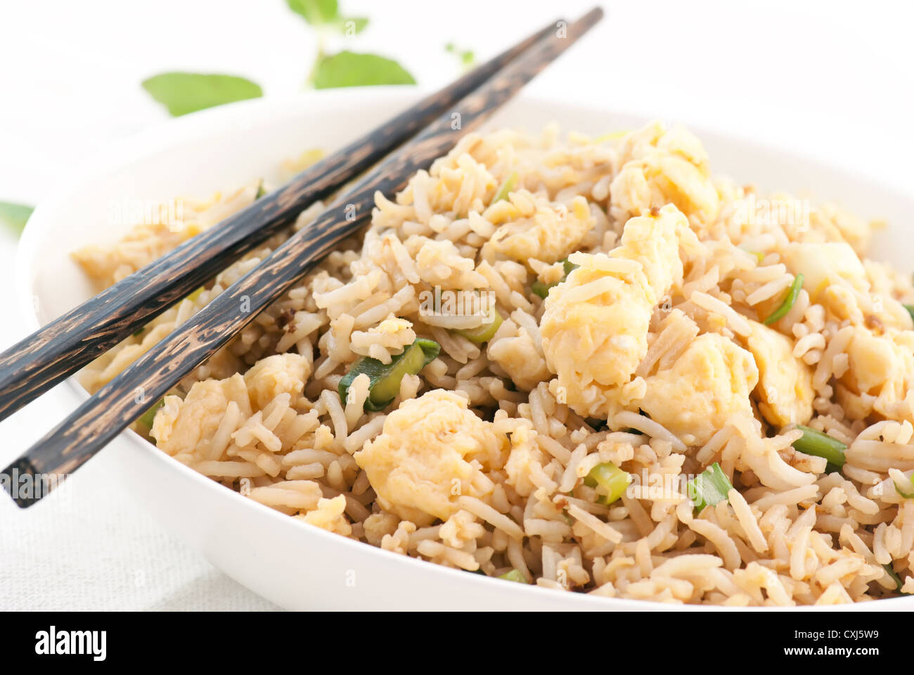 Fried Rice with Vegetable as closeup on a white plate Stock Photo