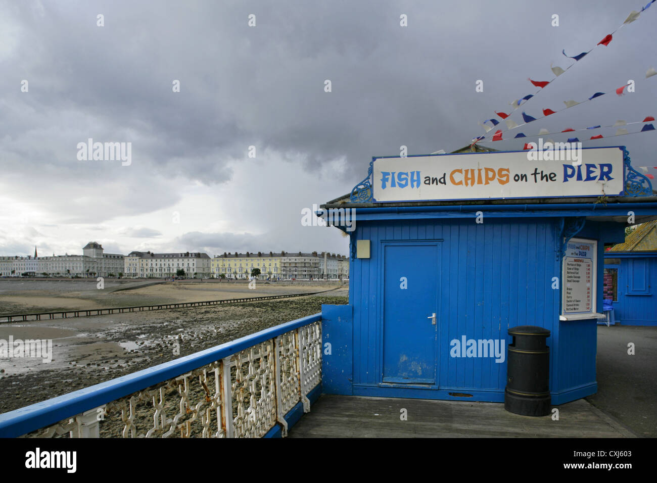 Fish and chip kiosk on Llandudno pier, Conwy, North Wales. Stock Photo