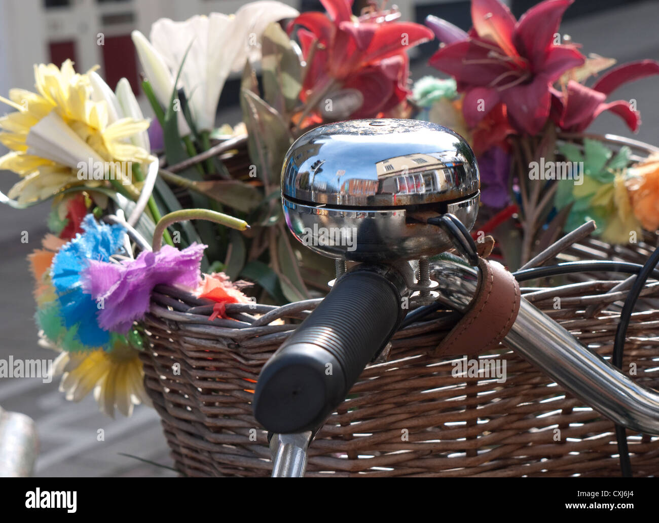 bicycle bell on bike handlebars, norfolk, england Stock Photo Alamy