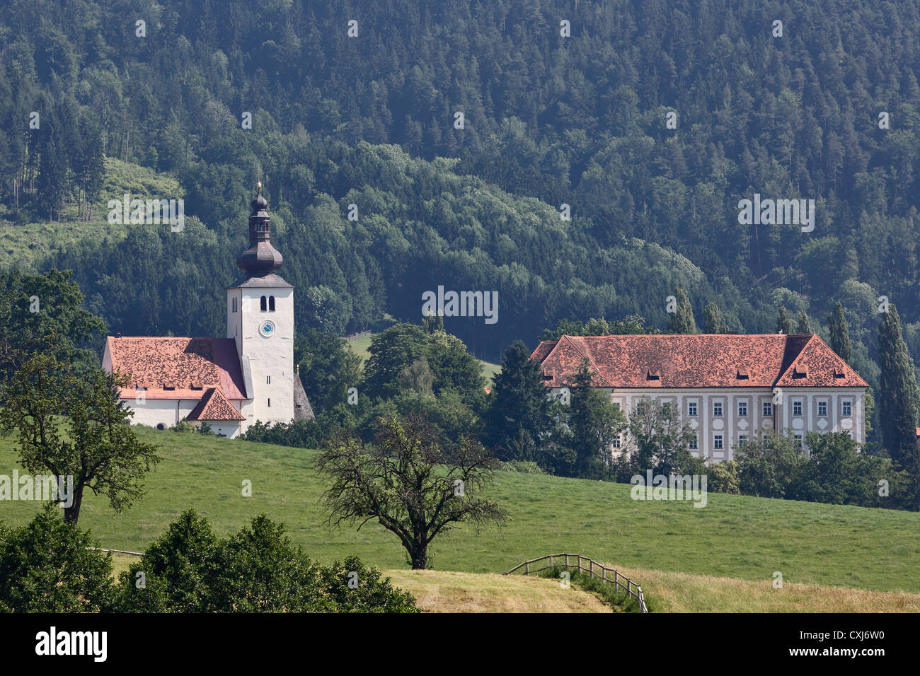Austria, Styria, Graz, Koflach, View of Piber church and castle Stock Photo
