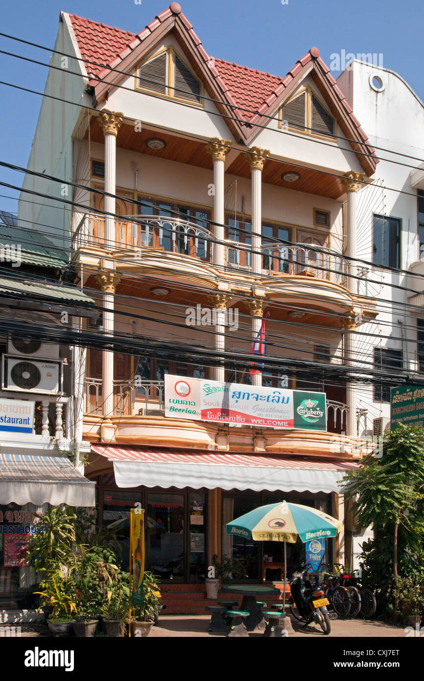 Typical shophouse, Vientiane, Laos Stock Photo