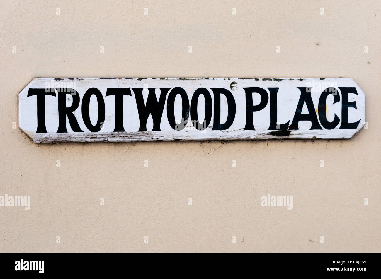 Street sign for Trotwood Place in Broadstairs is named after the Dickens' character Betsey Trotwood. Stock Photo