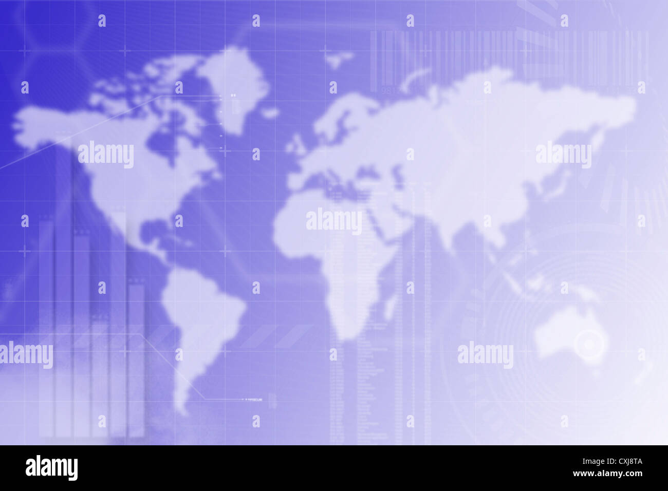 Background image of world map with bar chart Stock Photo