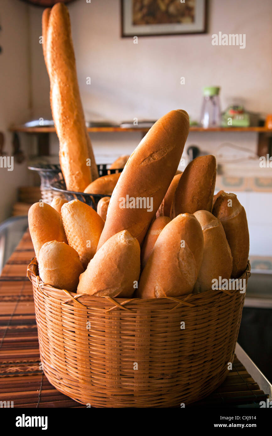 Basket of French bread Stock Photo