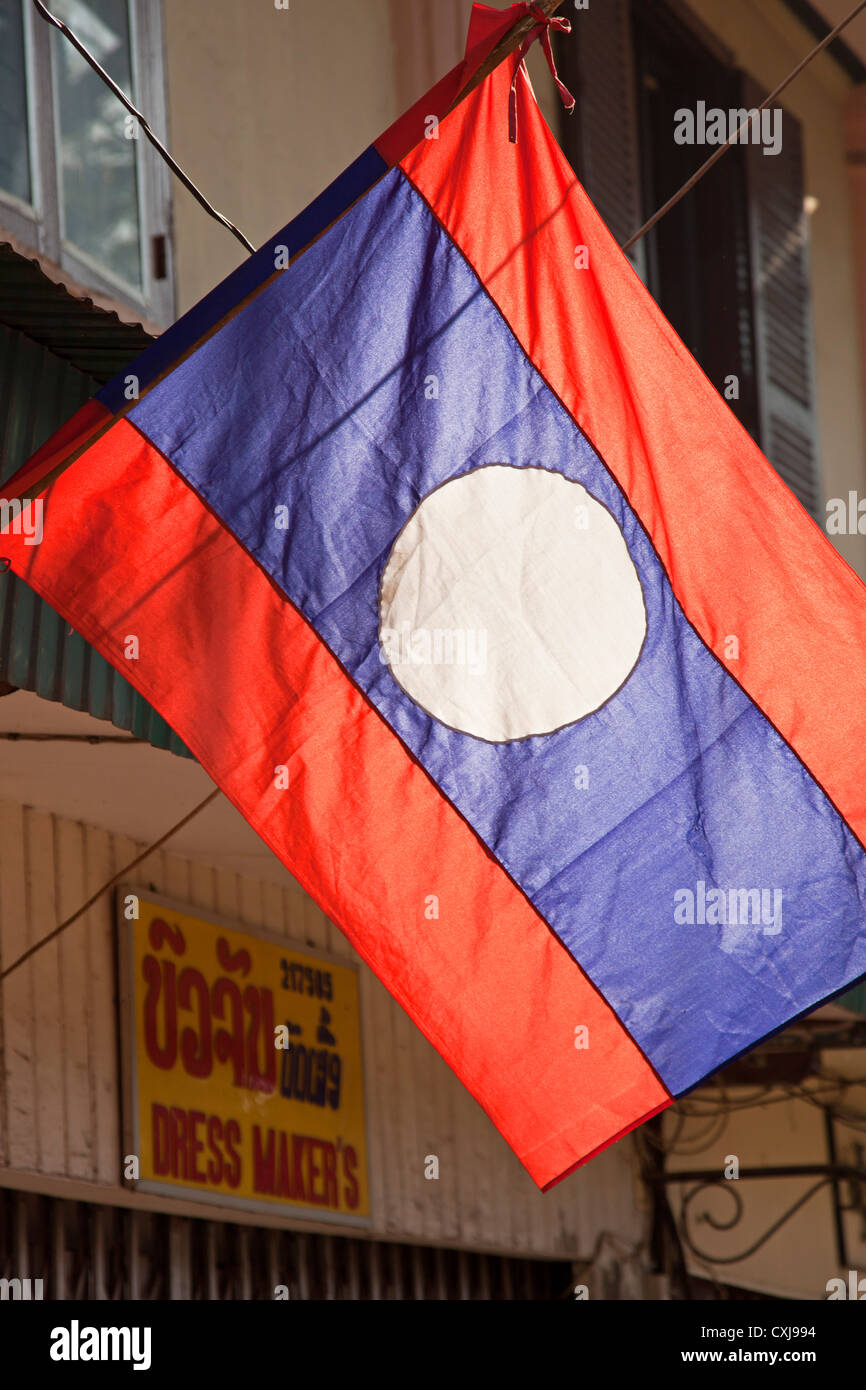 Laos flag, Vientiane, Laos Stock Photo