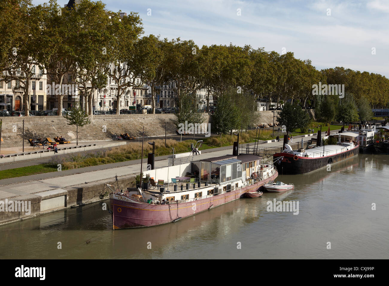 House Boat on the river in Lyon France Stock Photo