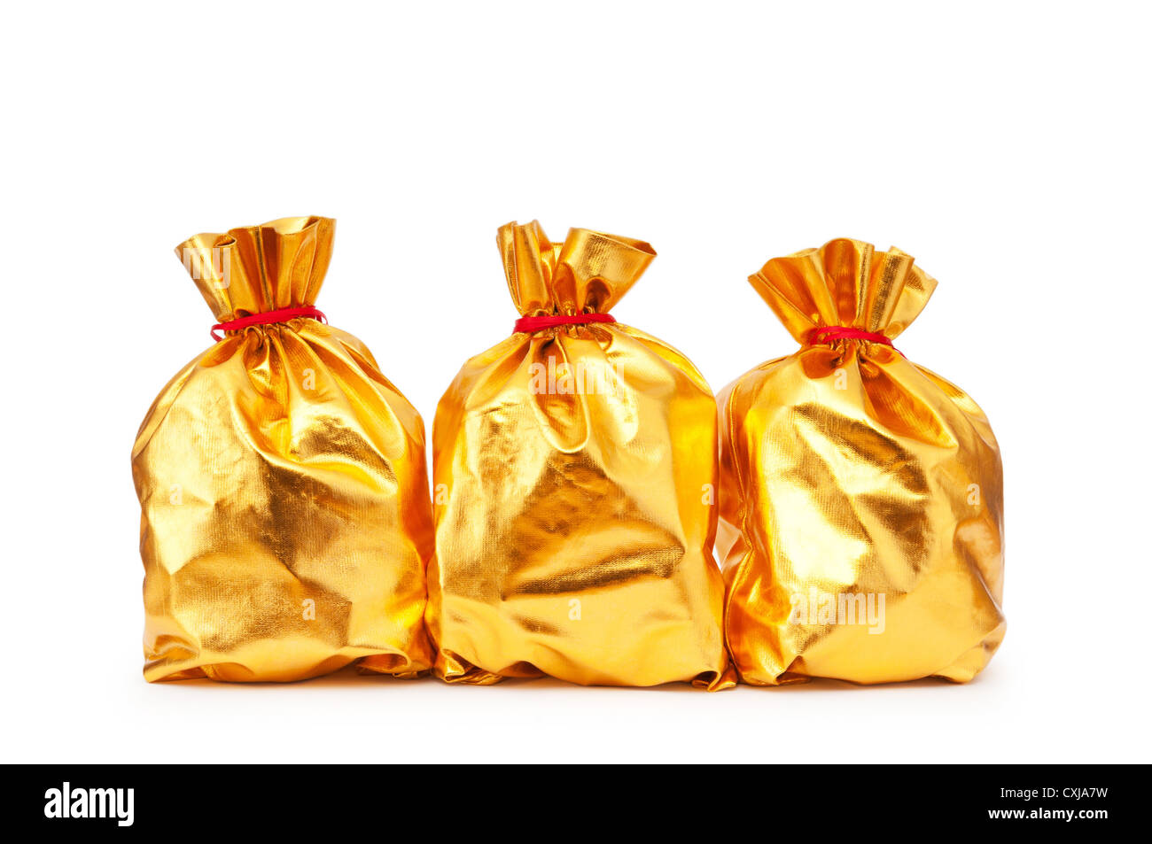 Golden sacks full of something good Stock Photo Alamy