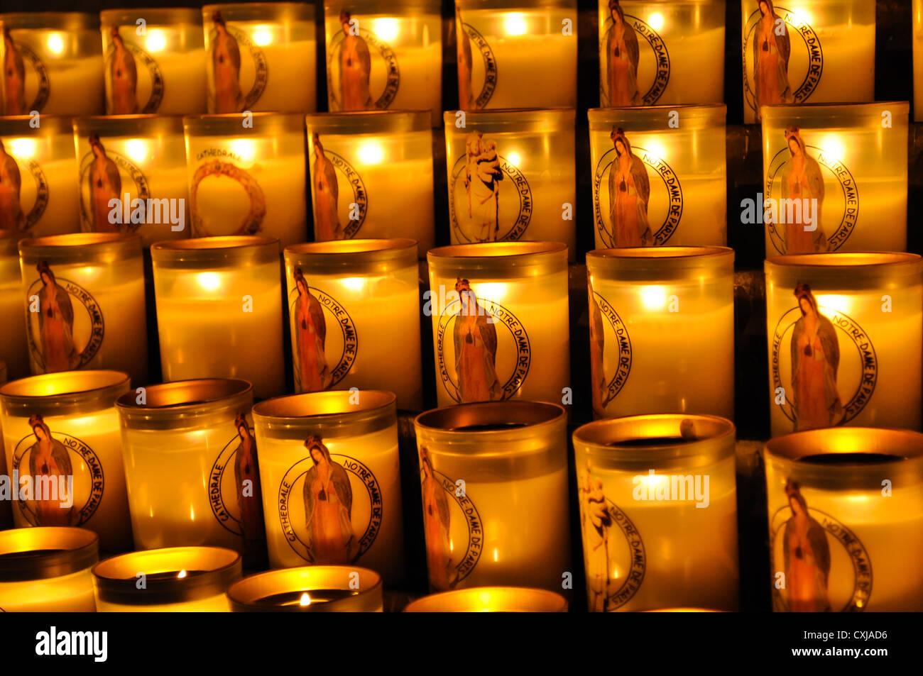 Glass candle of Notre Dame Cathedral Stock Photo