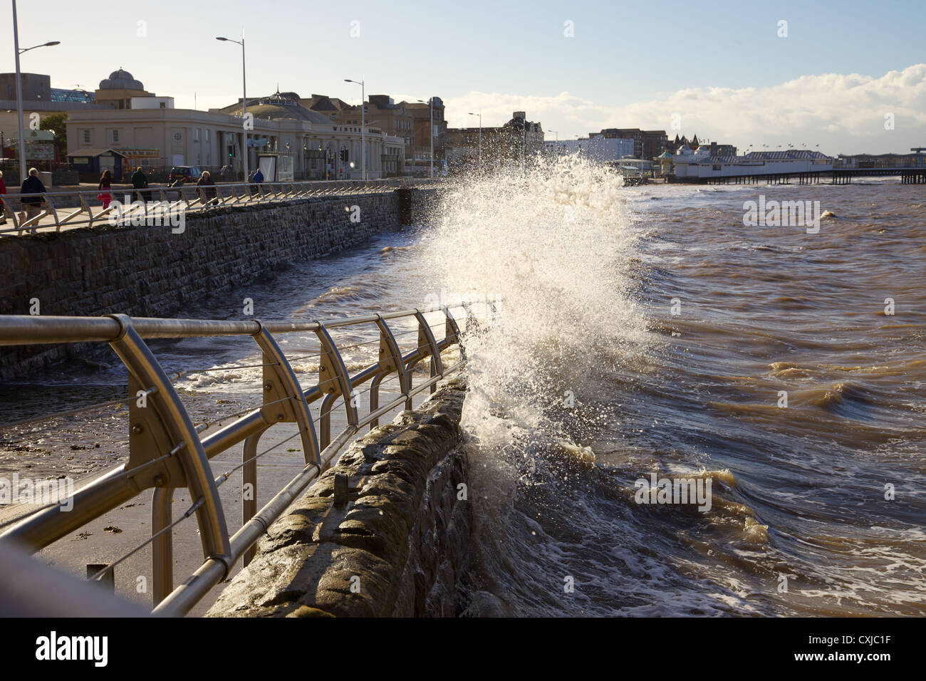 High water on Weston Super Mares sea front, Somerset, England Stock Photo