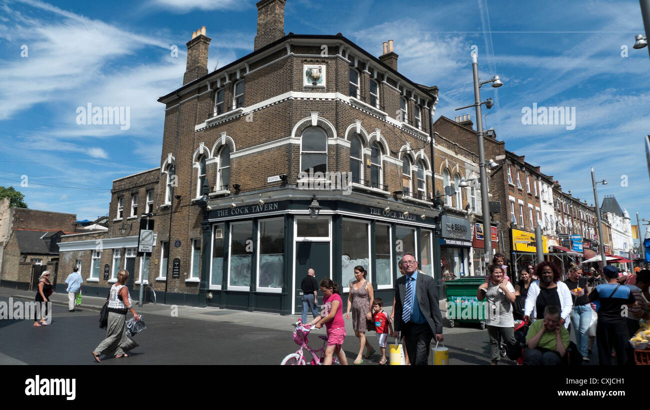 People walking along Walthamstow HIgh Street on a summer day East ...