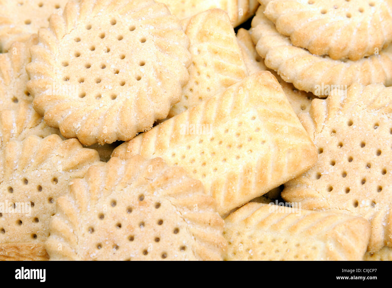 Shortcake biscuits. Tin of shortbread biscuits. Stock Photo