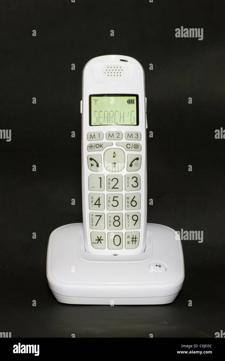 White cordless telephone with large keys and numbers for easier