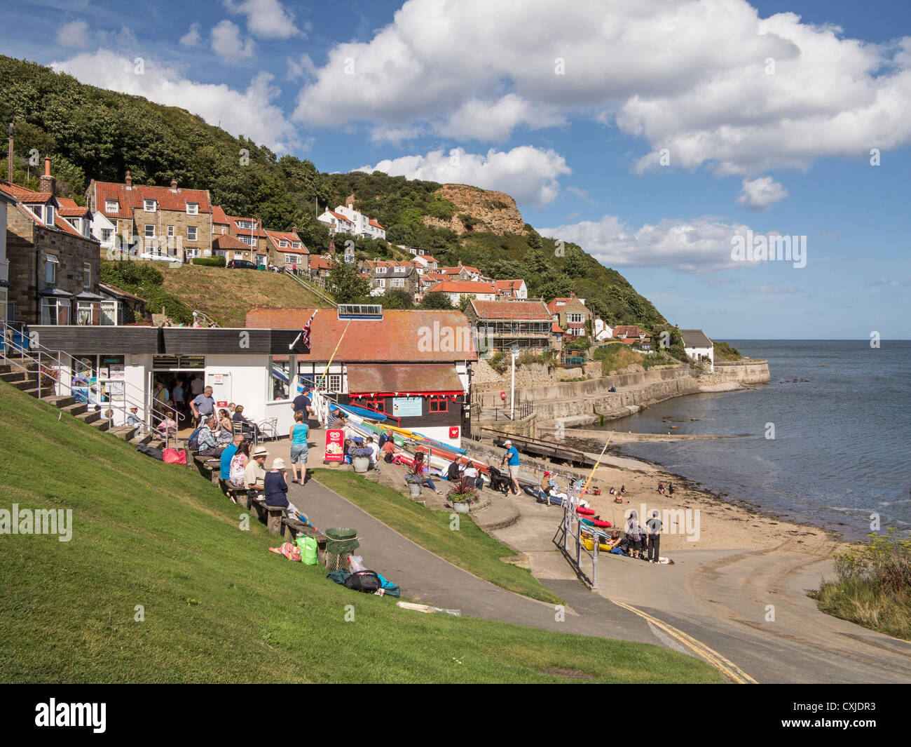 Runswick Bay North Yorkshire UK Village and beach Summer Stock Photo ...