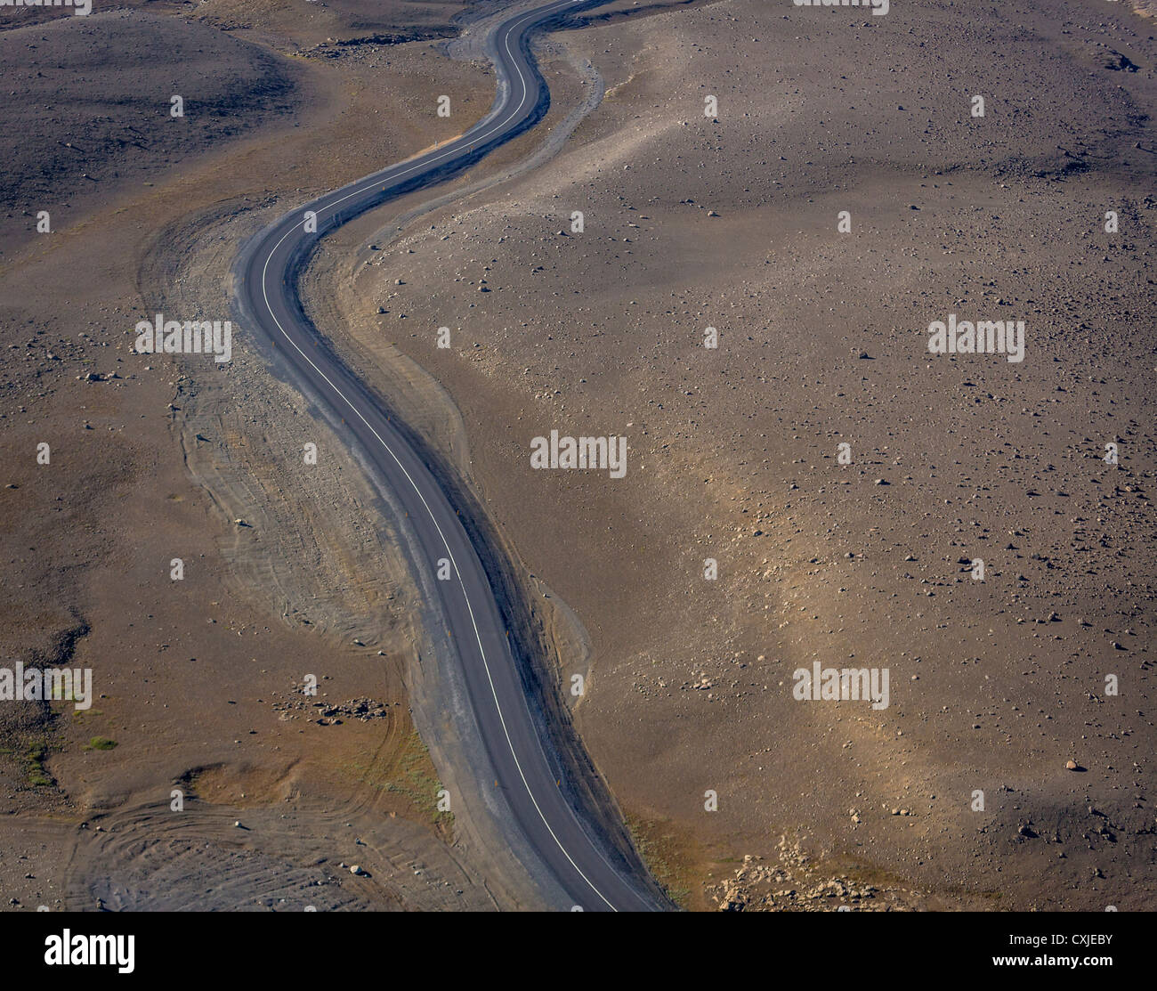 Aerial of deserted road, Northern Iceland. Stock Photo