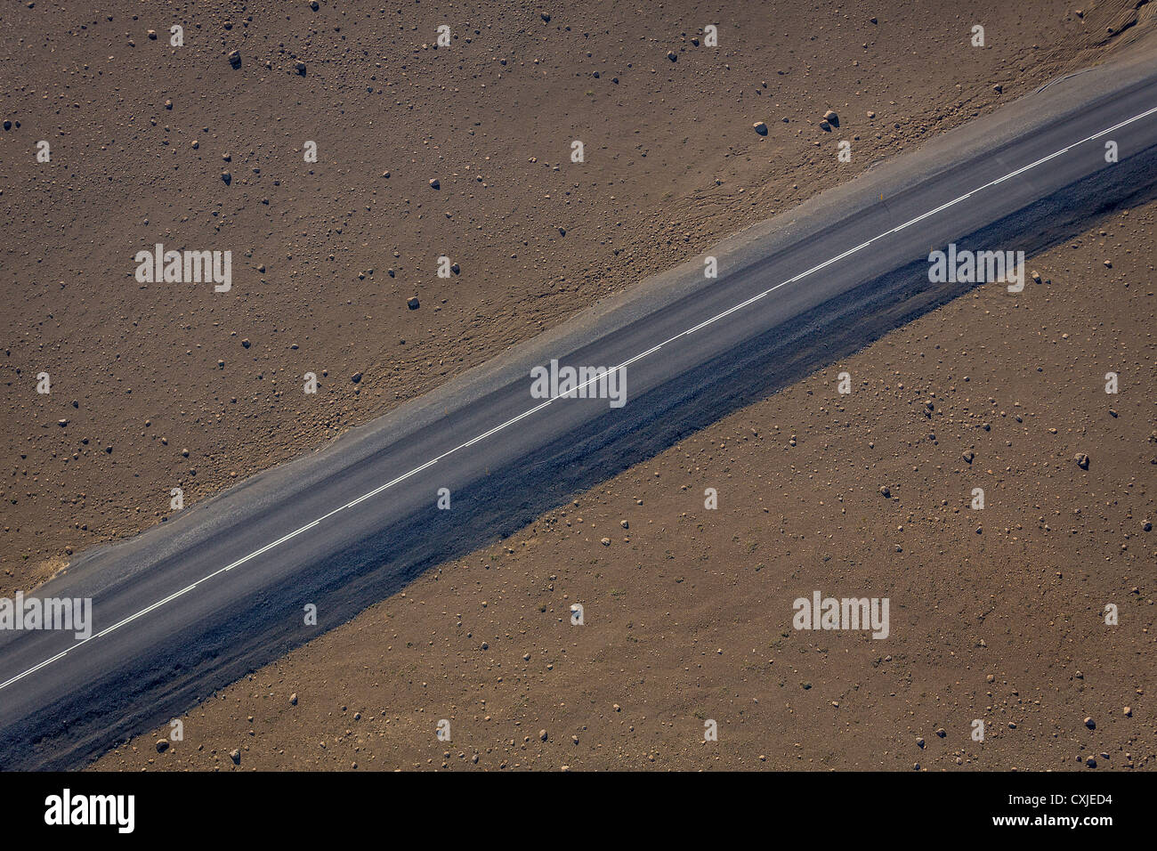 Aerial of deserted road, Northern Iceland. Stock Photo