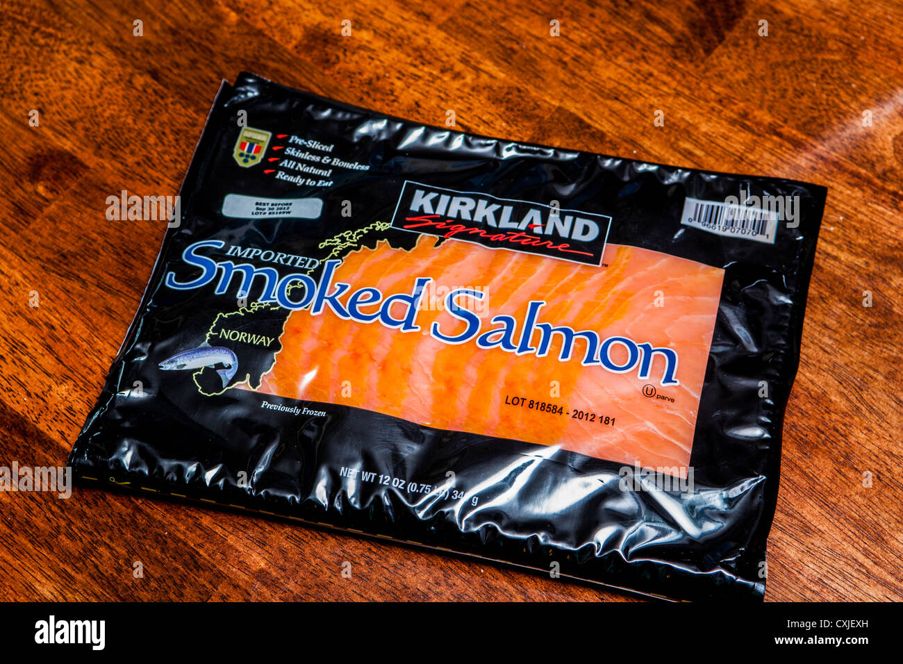 The recalled Costco branded smoked Salmon October 2012 Stock Photo