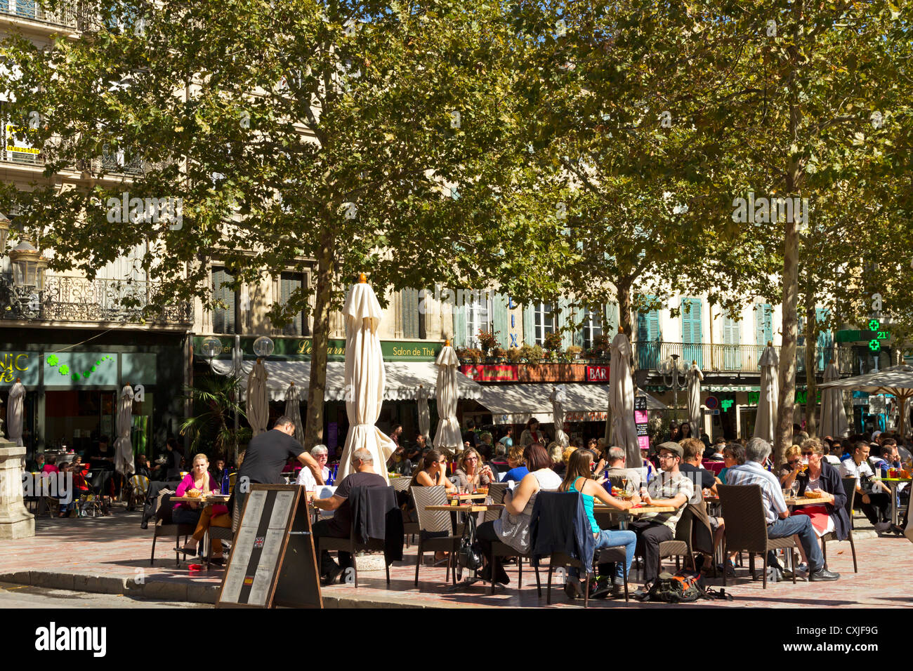 Cafe Place Carnot, Carcassonne, Languedoc, France Stock Photo