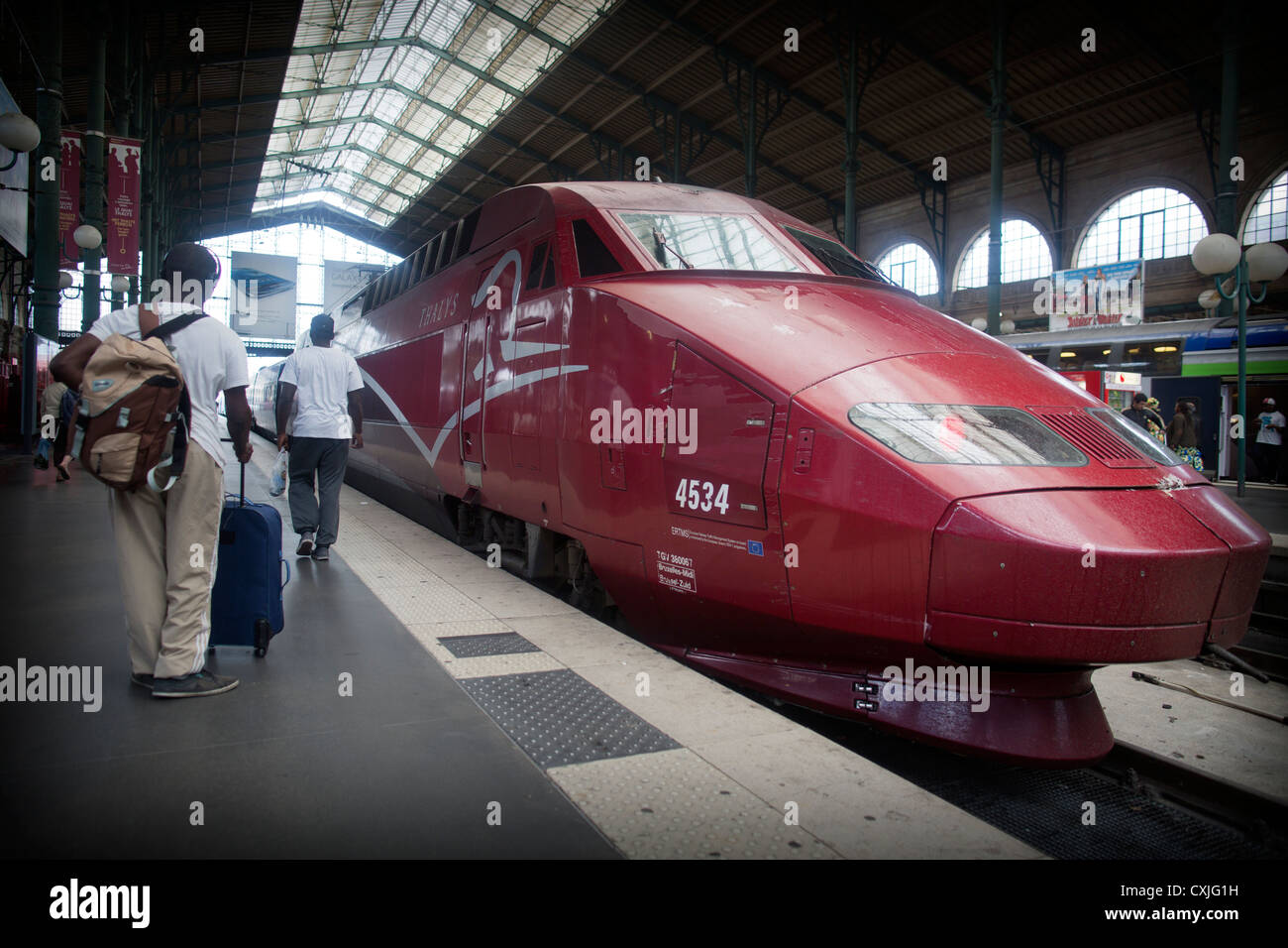 SNCF at the buffers a maroon Thalys train at Paris Gare du Nord railway station in France Stock Photo
