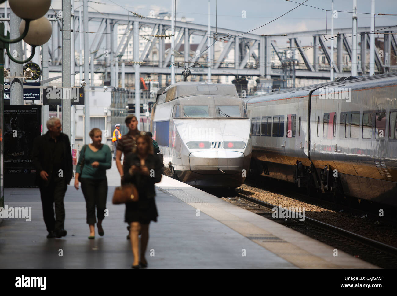 SNCF a silver French national rail network Train à Grande Vitesse TGV train at Paris Gare du Nord railway station in France Stock Photo