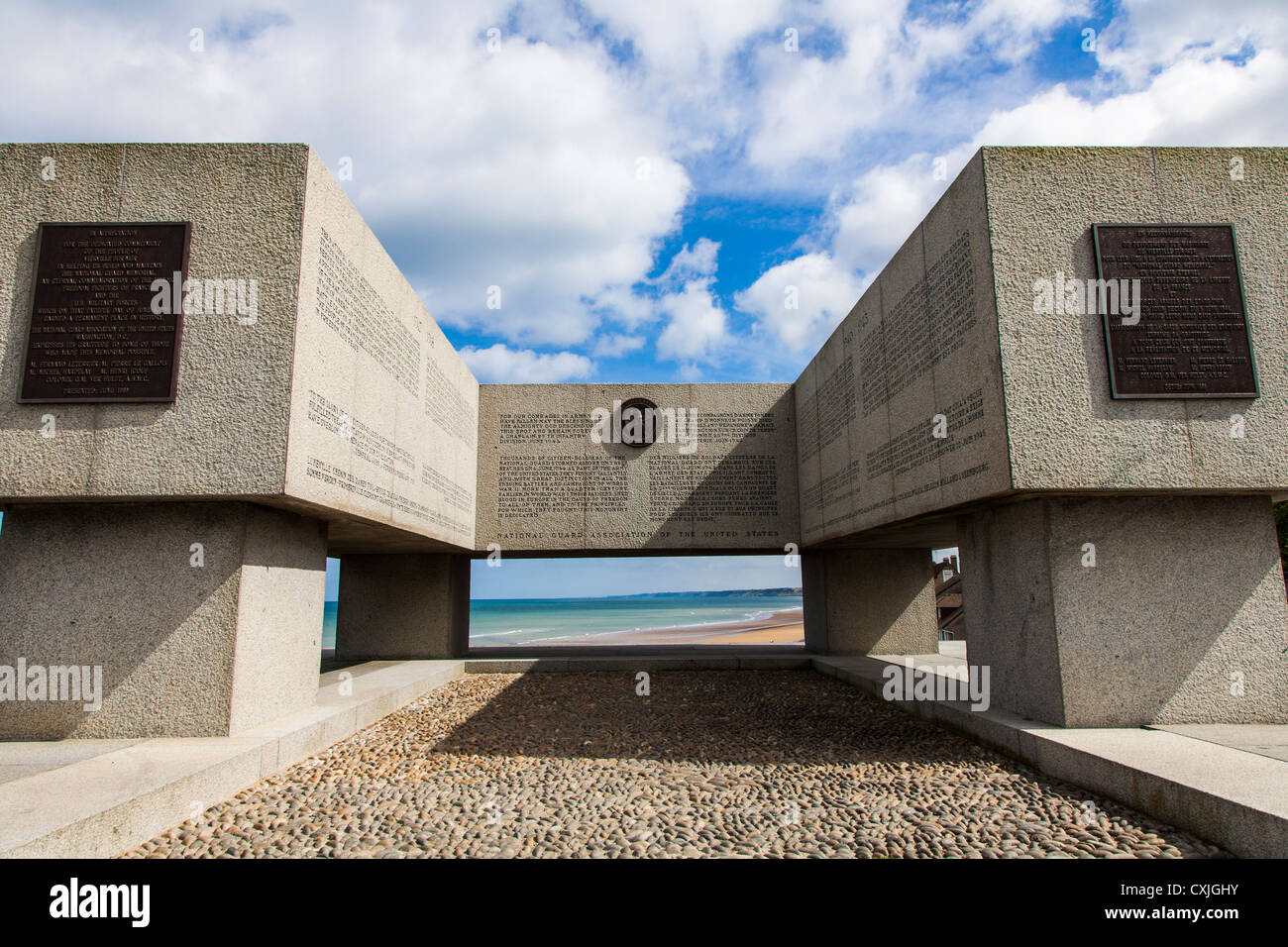 US National Guard memorial in Vierville Sur Mer, Omaha Beach, Normandy, France, to commemorate the D-Day landings. Stock Photo