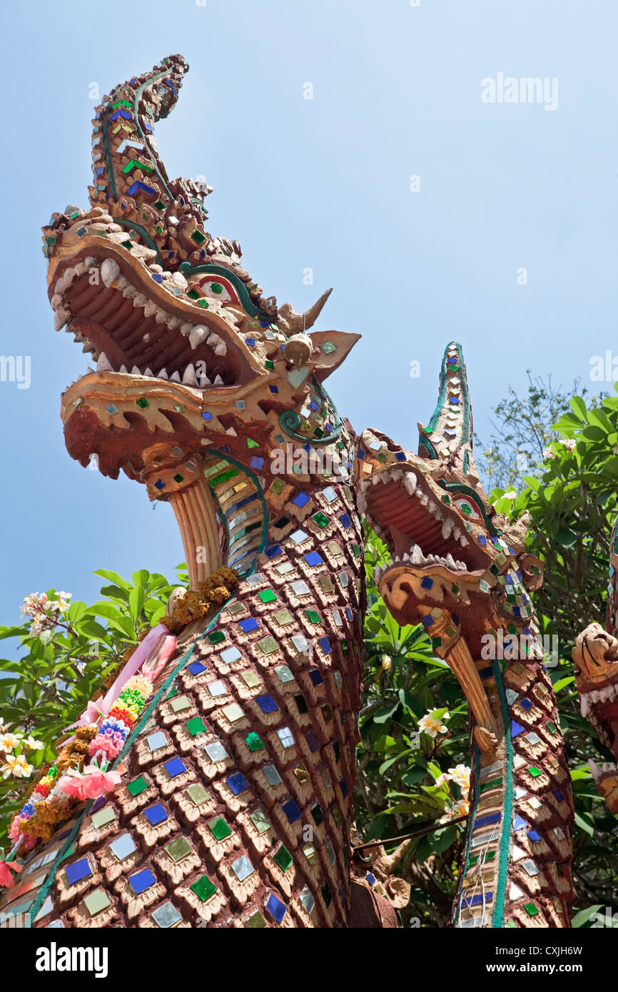 Naga (seven-headed serpent) decoration on baluster, Wat Phrathat Doi Suthep, Chiang Mai Province, Thailand Stock Photo