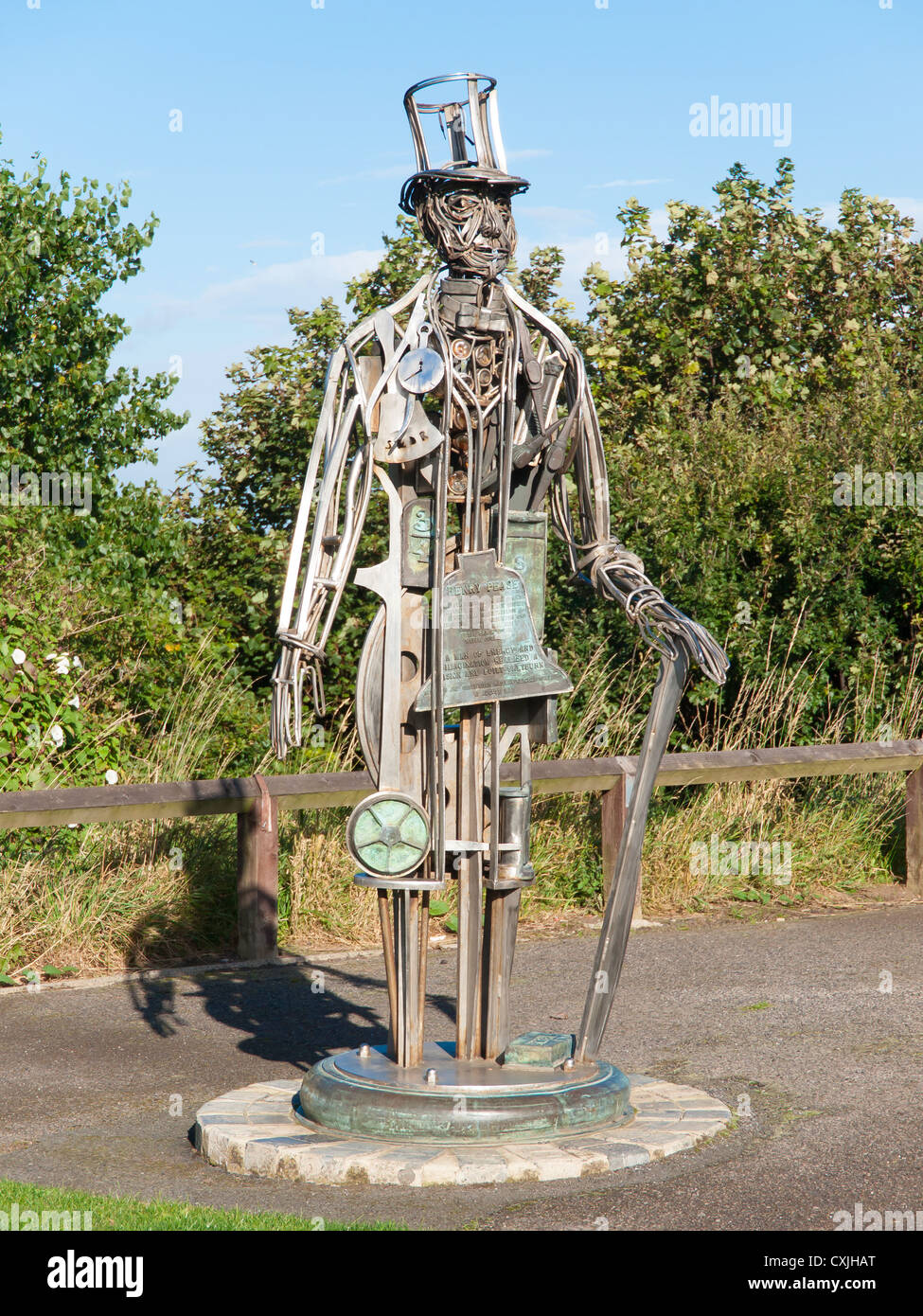 A sculpture made of machine parts representing Henry Pease prominent Quaker Victorian business man and founder of Saltburn Stock Photo