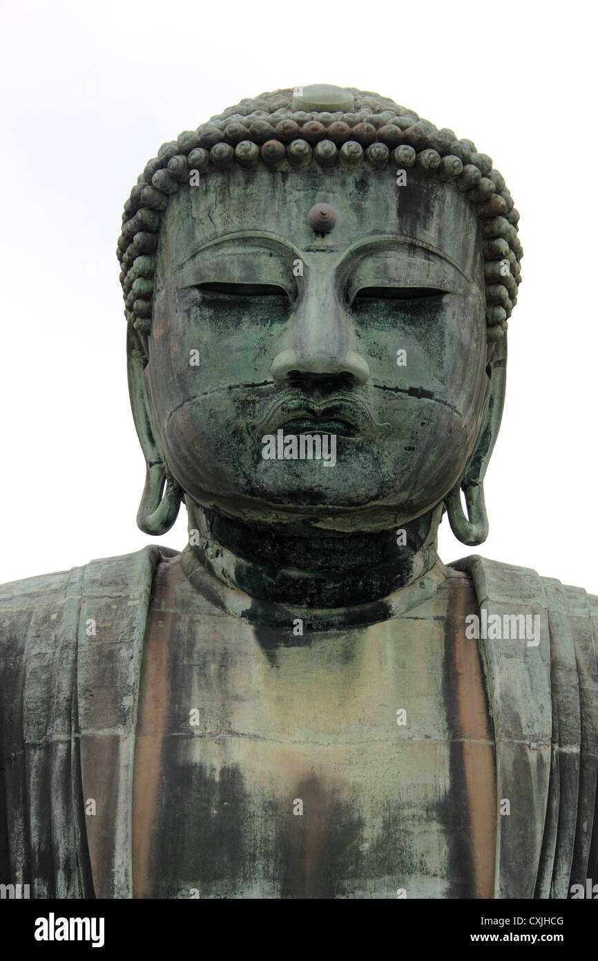 View of head of Giant Buddha of Kamakura near Yokohama Japan Stock Photo