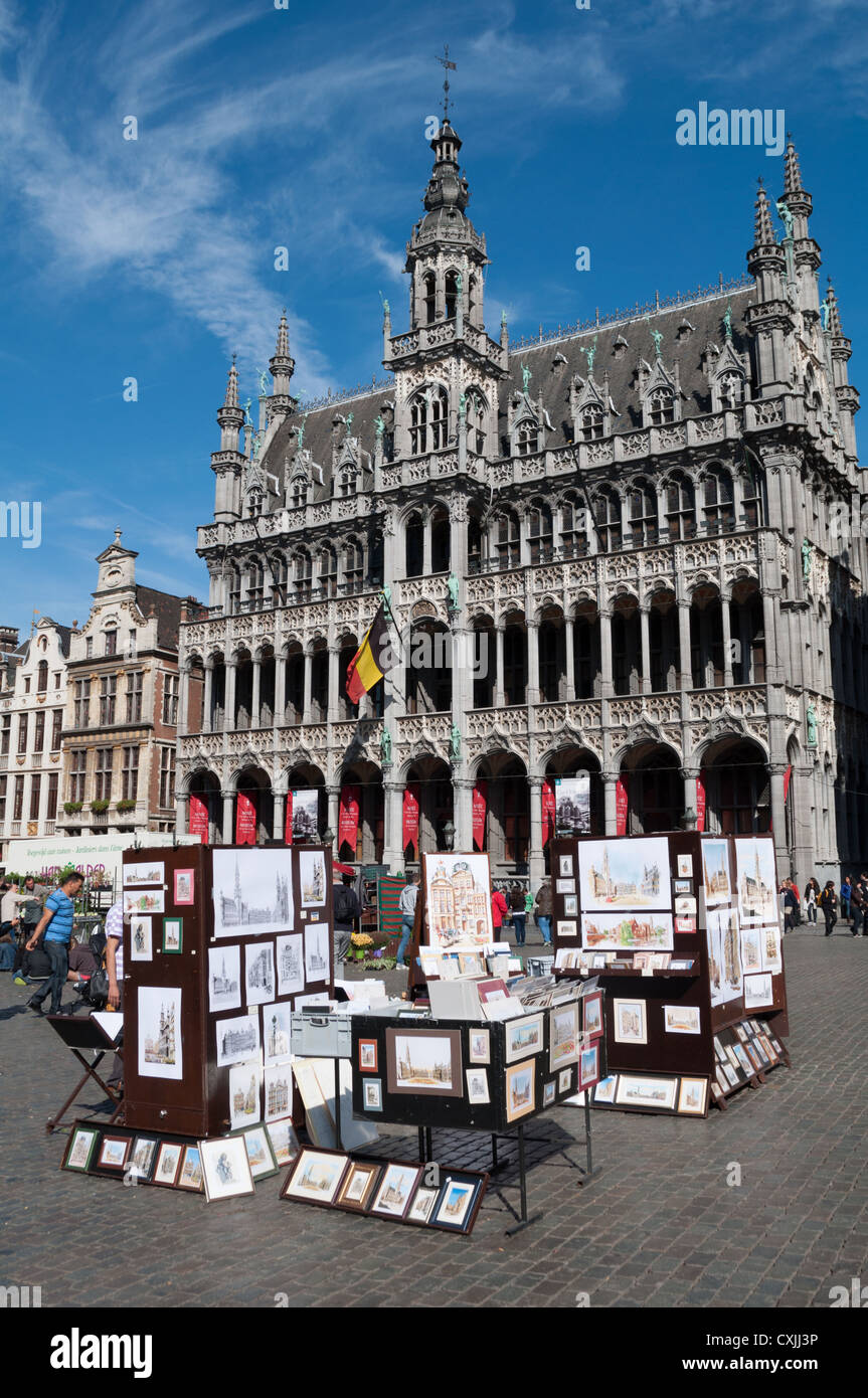 Paintings in front of the Breadhouse in the Grand Place, Brussels. Stock Photo