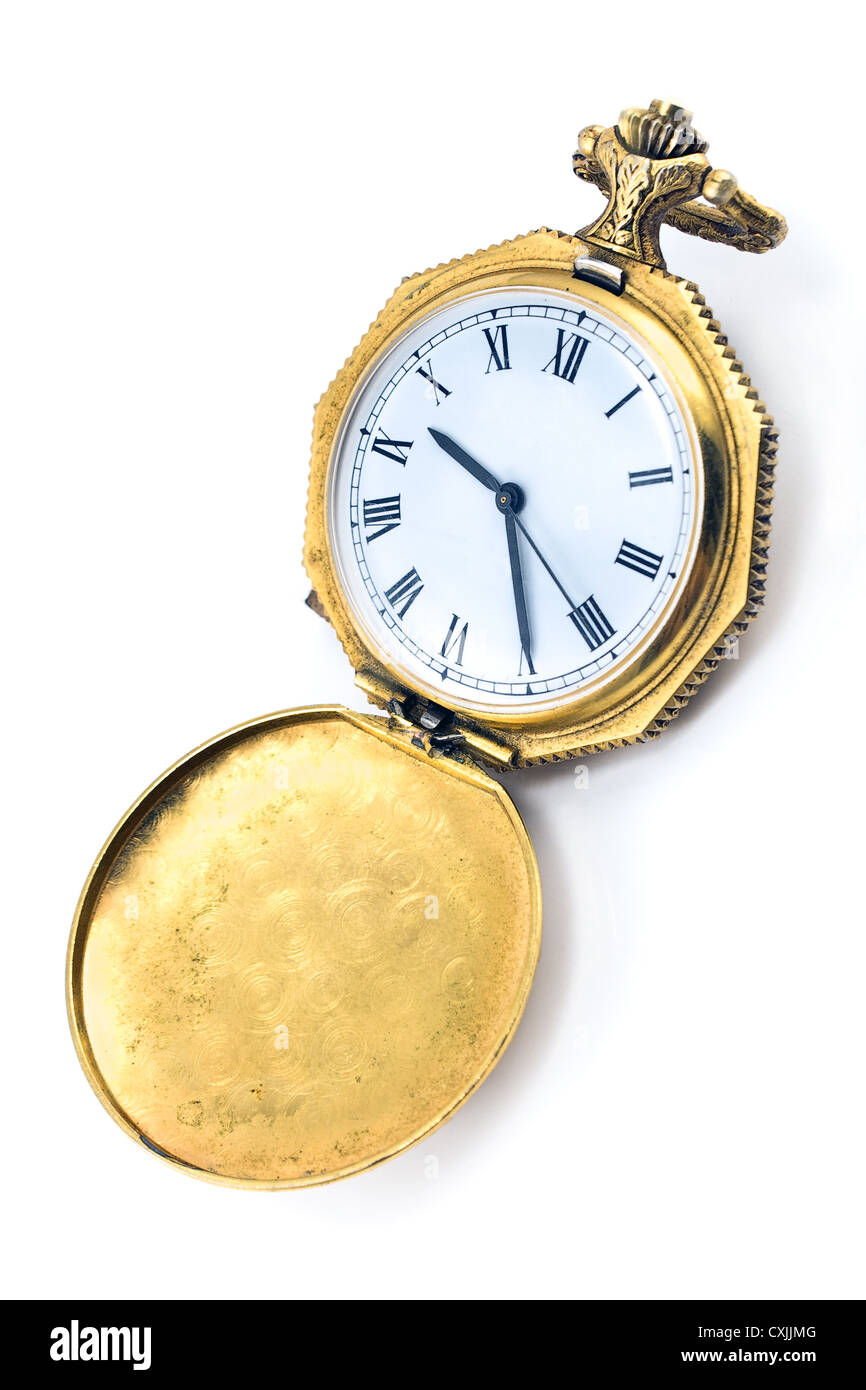 Antique gold pocket watch isolated on white Stock Photo