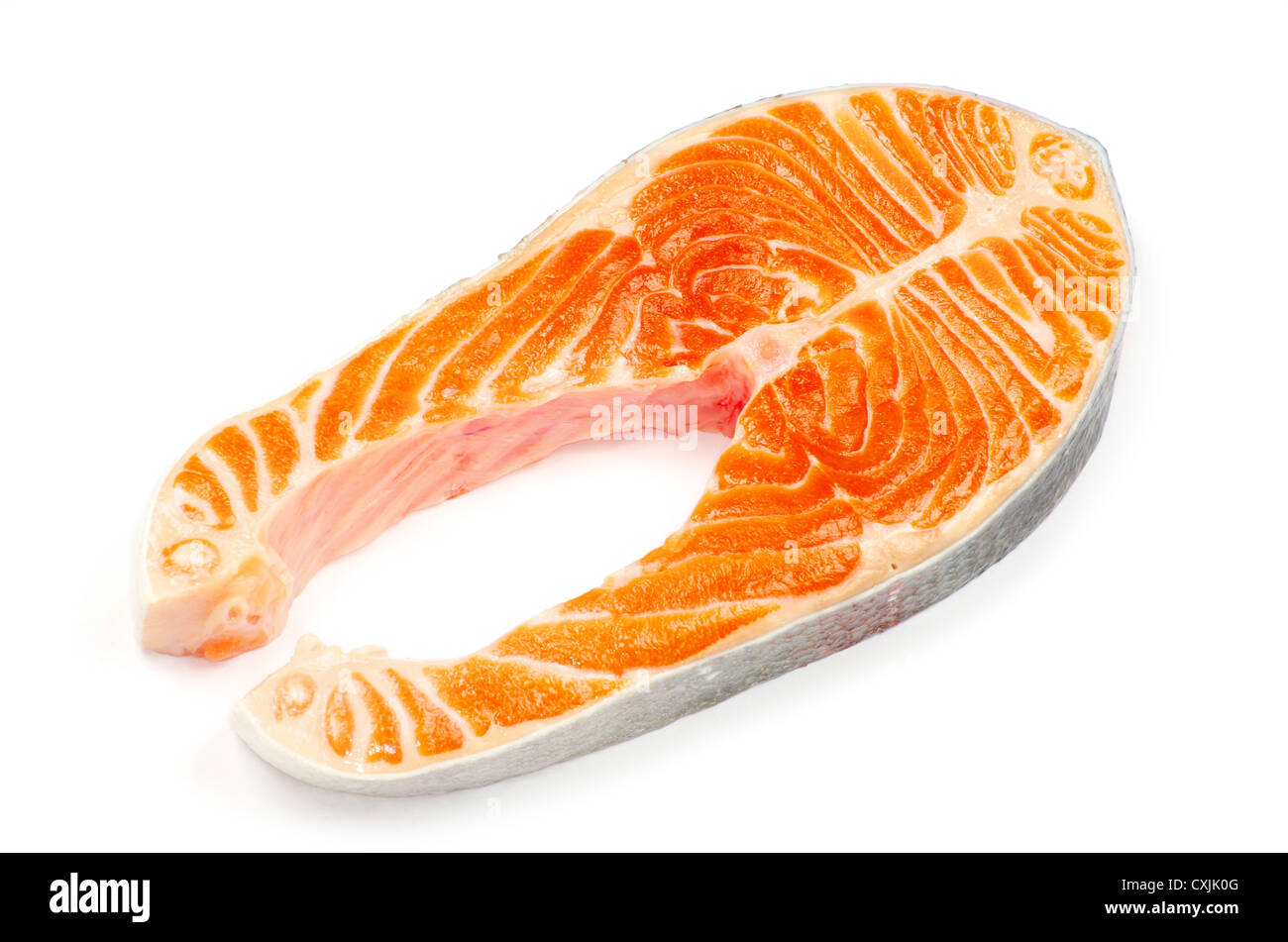 salmon steak red fish on white Stock Photo - Alamy
