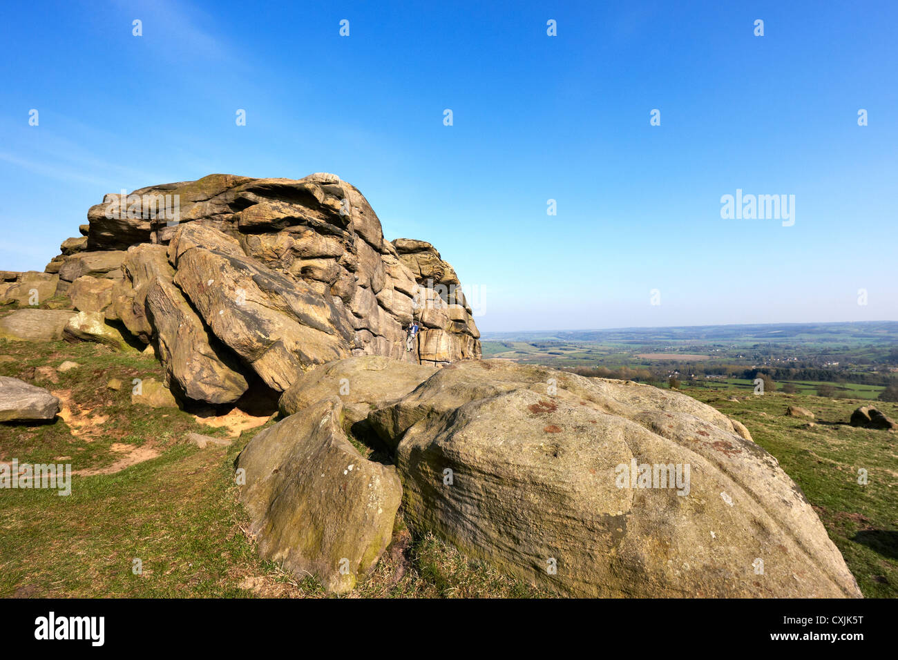 Almscliffe Crag, a gritstone outcrop near Harrogate, North Yorkshire UK Stock Photo