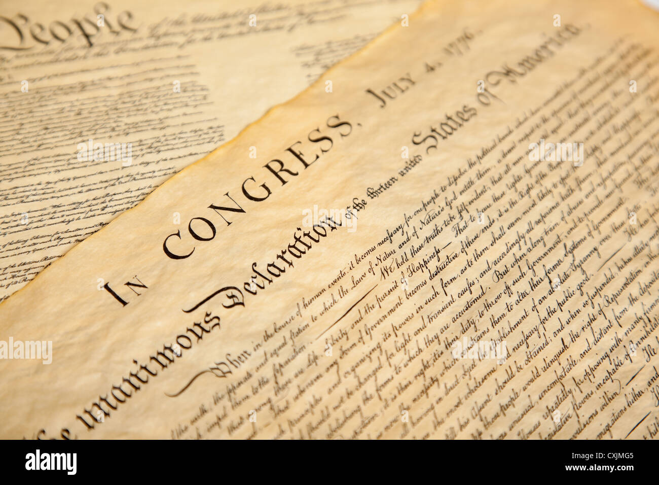 Declaration of Independence and Constitution as a background Stock Photo