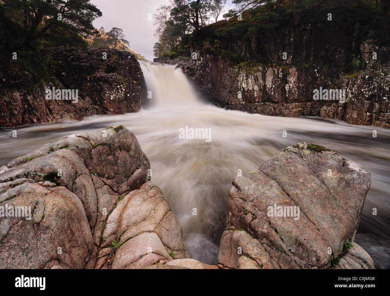 Eas an Fhir Mhoir waterfall, Glen Etive Scottish Highlands Stock Photo