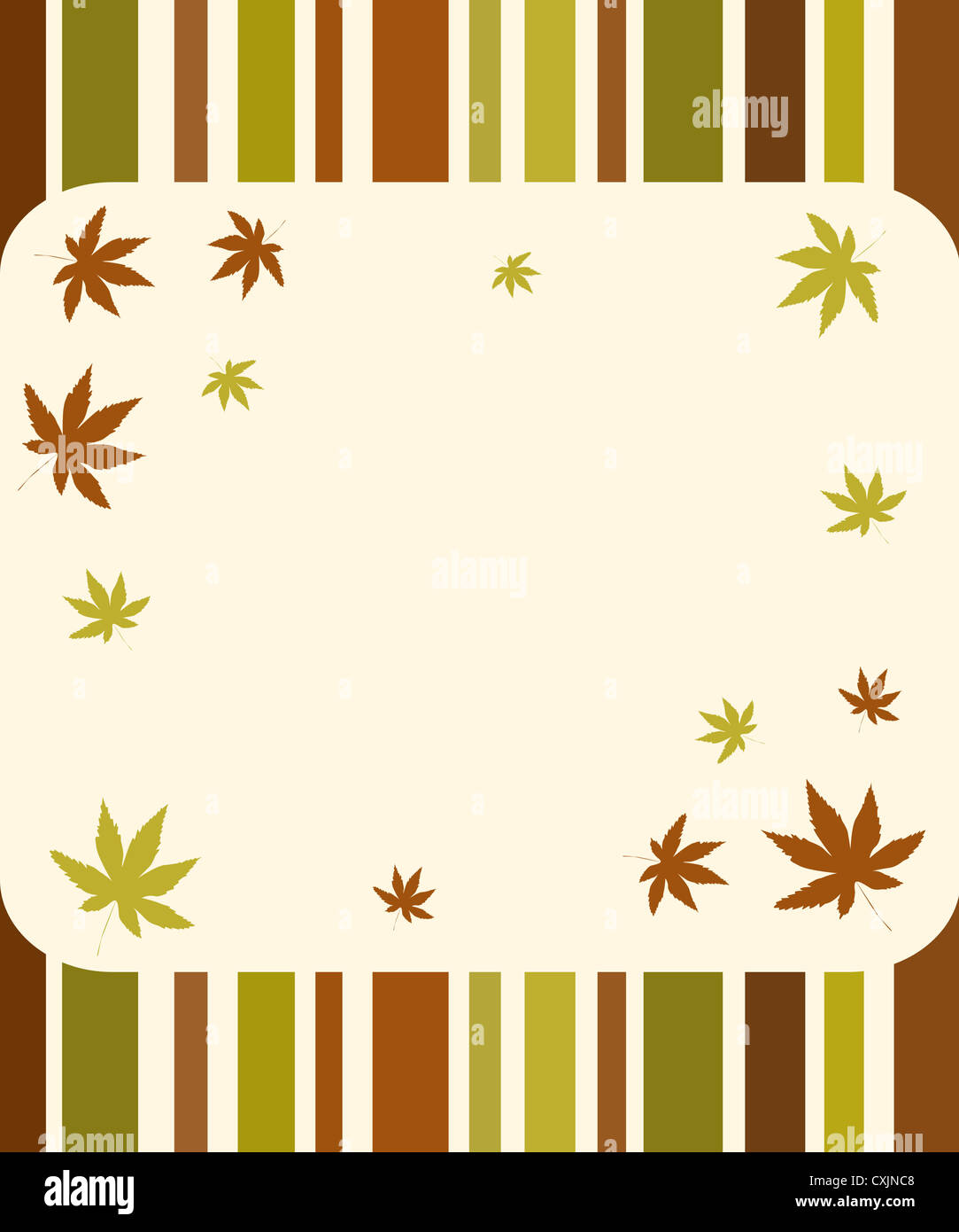 Autumn leaves frame with stripes Stock Photo