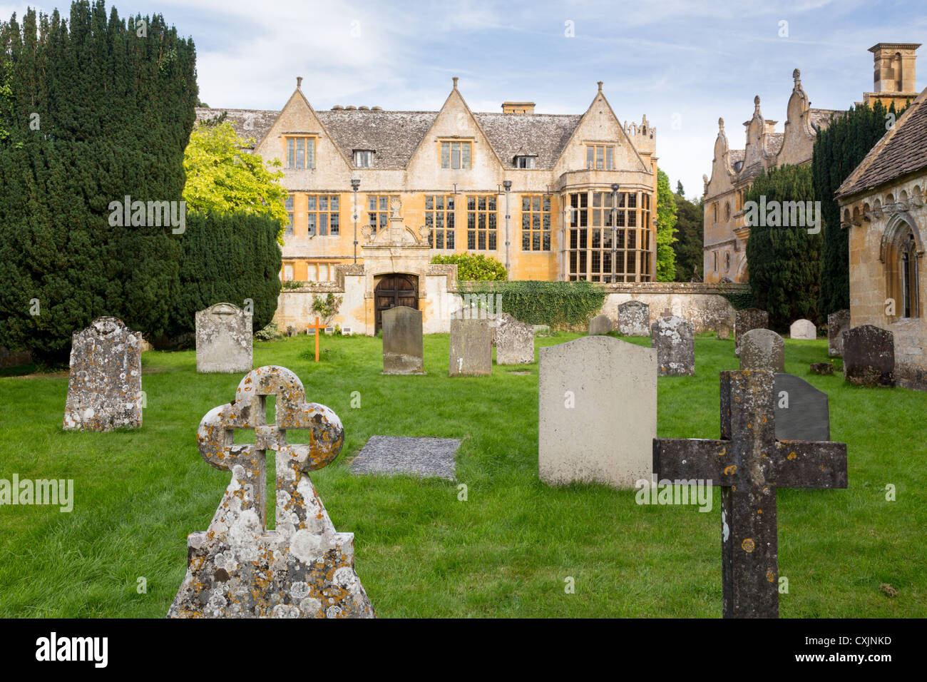 Stanway House and St Peters Church near Stanton in Cotswolds Gloucestershire England Stock Photo