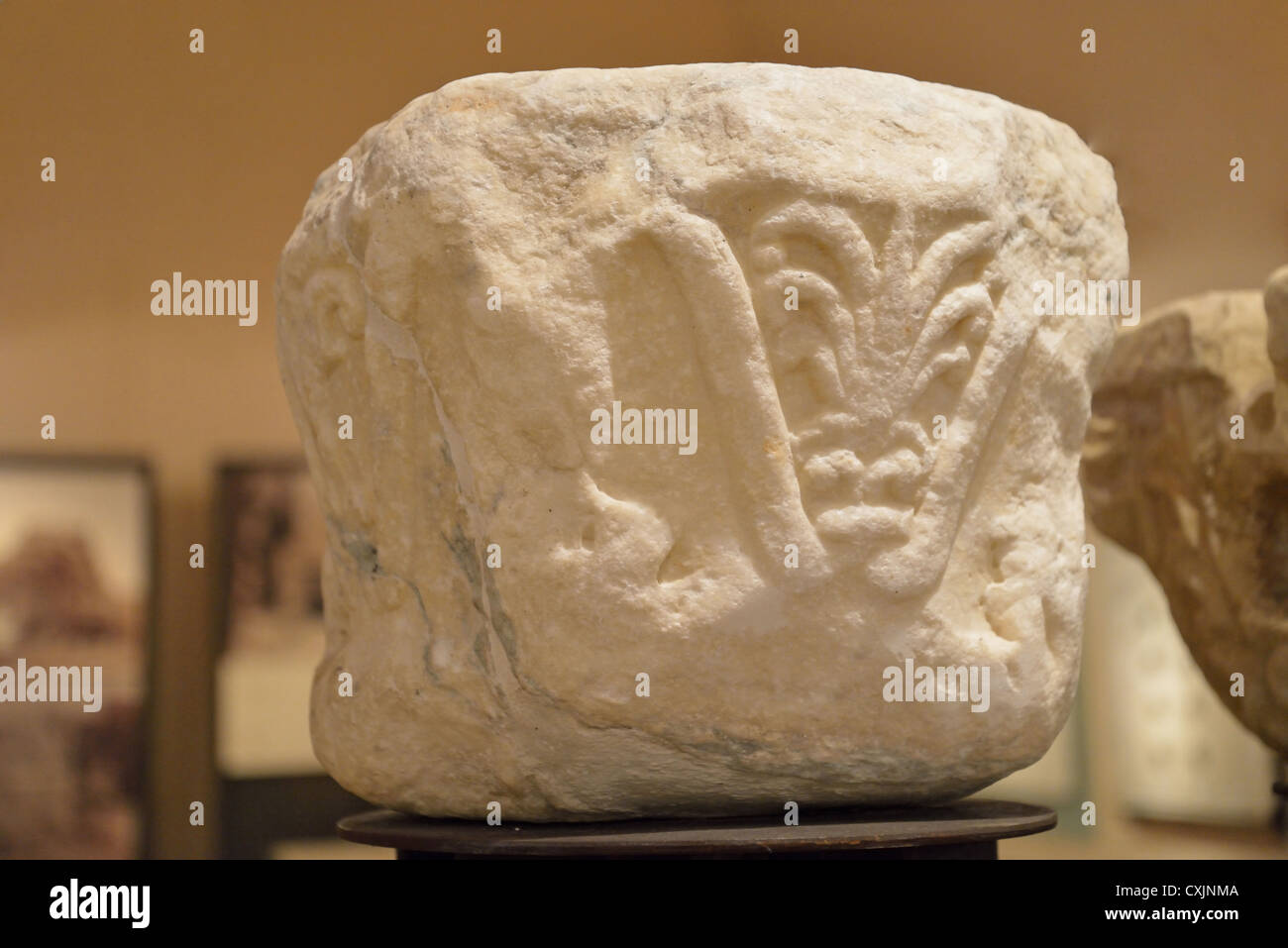 Marble column fragment, Byzantine Museum, Paleo Frourio (Old Fortress), Corfu Old Town, Kerkyra, Corfu, Ionian Islands, Greece Stock Photo