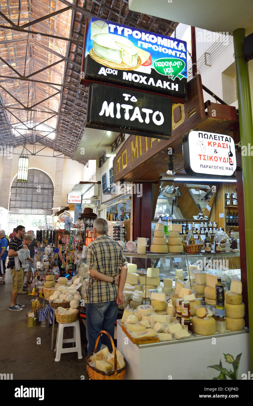 Cheese stall in The Municipal Market of Chania, Sofia Venizelou Square