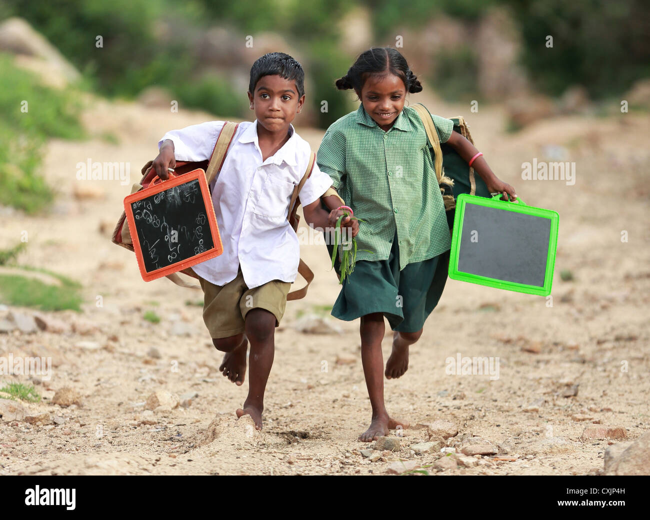 Indian school children running to go to school Andhra Pradesh South India  Stock Photo - Alamy