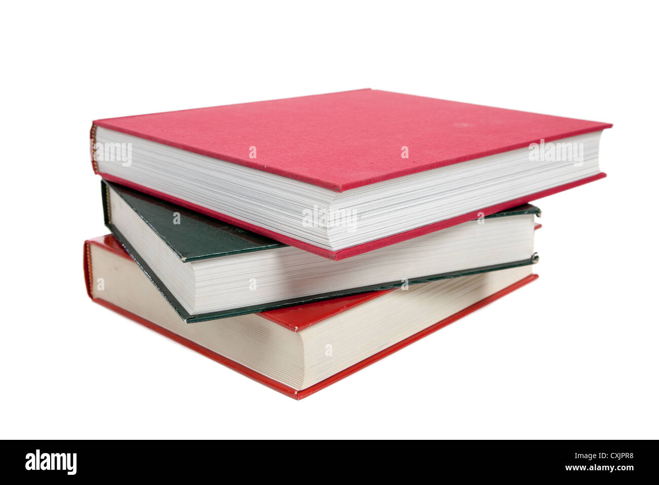 Stack of text books on a white background Stock Photo