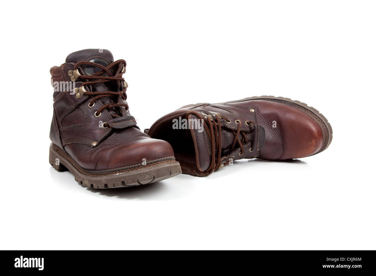 Pair of hiking boots on a white background Stock Photo - Alamy