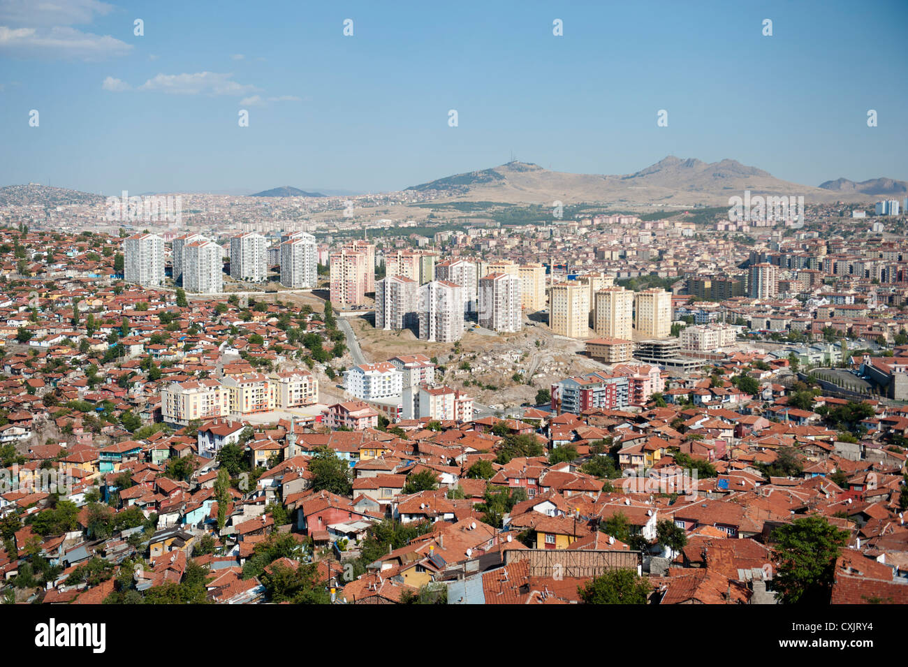 View of Ankara from the upper remparts of the citadel built on the highest point of the Turkish capital. Stock Photo