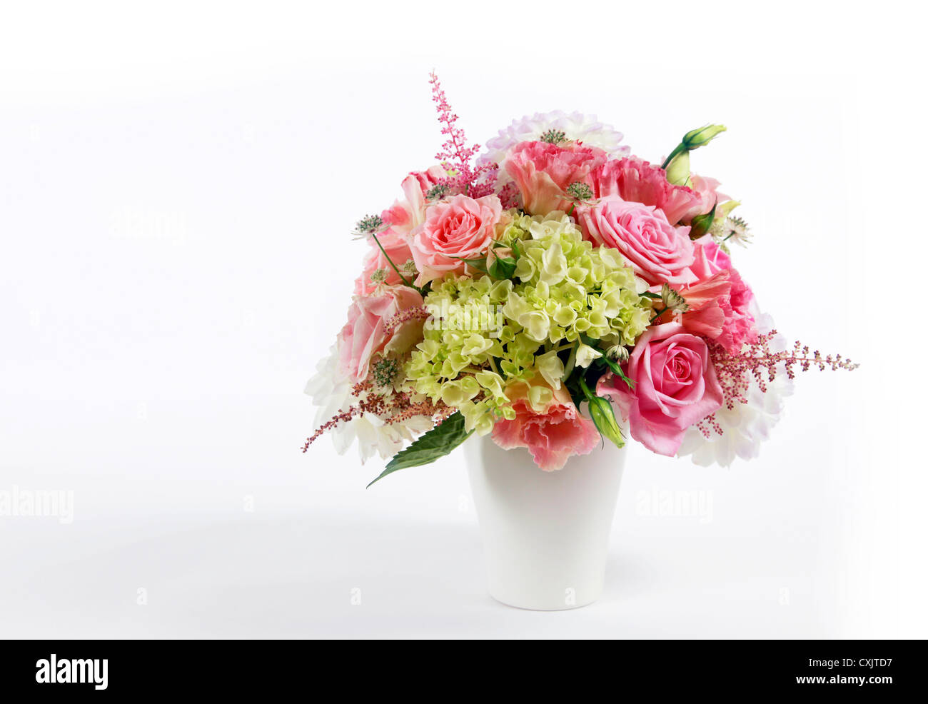 Bouquet alstroemeria, peony and rose on white isolated background Stock Photo