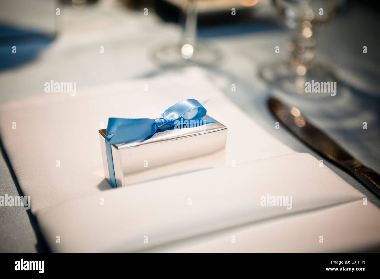 Wedding Favor at Place Setting Stock Photo