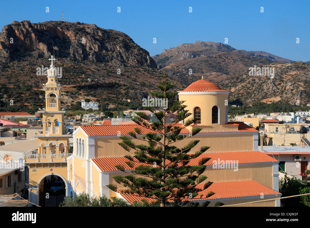 Greece Crete Paleochora town & church Stock Photo