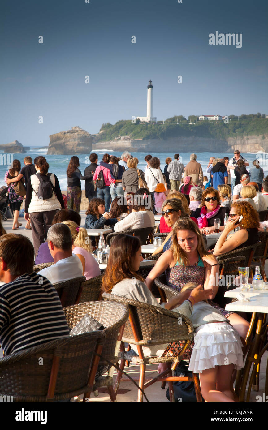 People in the beach promenade. Biarritz. Pyrénées-Atlantiques, France. Stock Photo