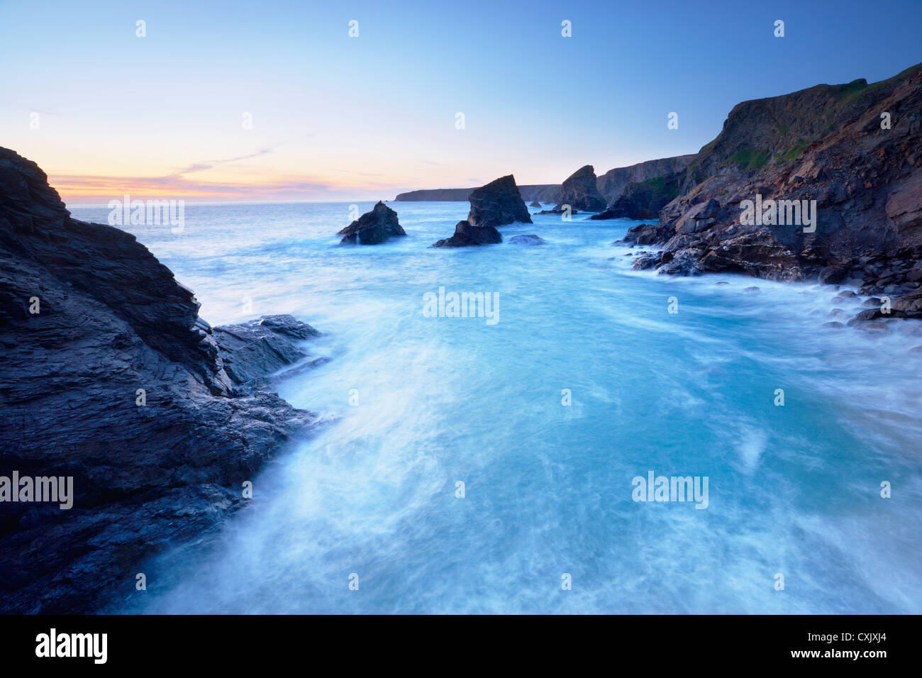 Cliffs and Sea Stacks of Bedruthan Steps, Cornwall, England Stock Photo